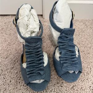 Madden Girl Denim Ruched Peep-Toe Sandals - Blue